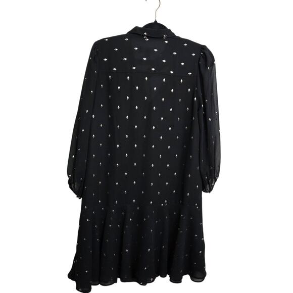 Banana Republic Black w Gold Metallic Sheer Sleeve Mini Dress w Neck Tie SZ 8 - Picture 7 of 11